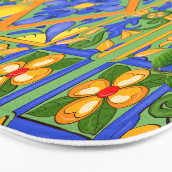 Summer ,Sicilian tiles ,citrus,oranges,majolica,lemons ,Mediterranean  Bath Mat Gallery Image 3