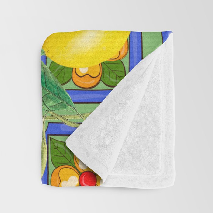Summer ,Sicilian tiles ,citrus,oranges,majolica,lemons ,Mediterranean  Throw Blanket Gallery Image 3