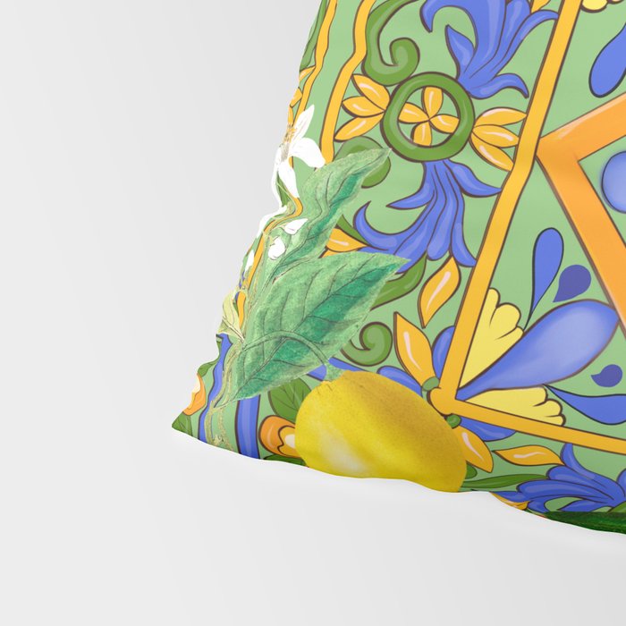 Summer ,Sicilian tiles ,citrus,oranges,majolica,lemons ,Mediterranean  Pillow Sham Gallery Image 4