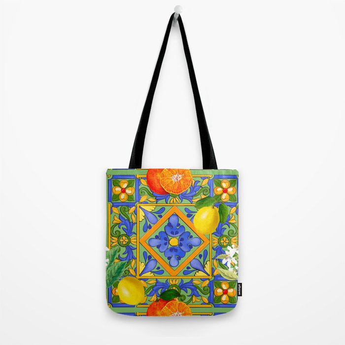 Summer ,Sicilian tiles ,citrus,oranges,majolica,lemons ,Mediterranean  Tote Bag Gallery Image 2