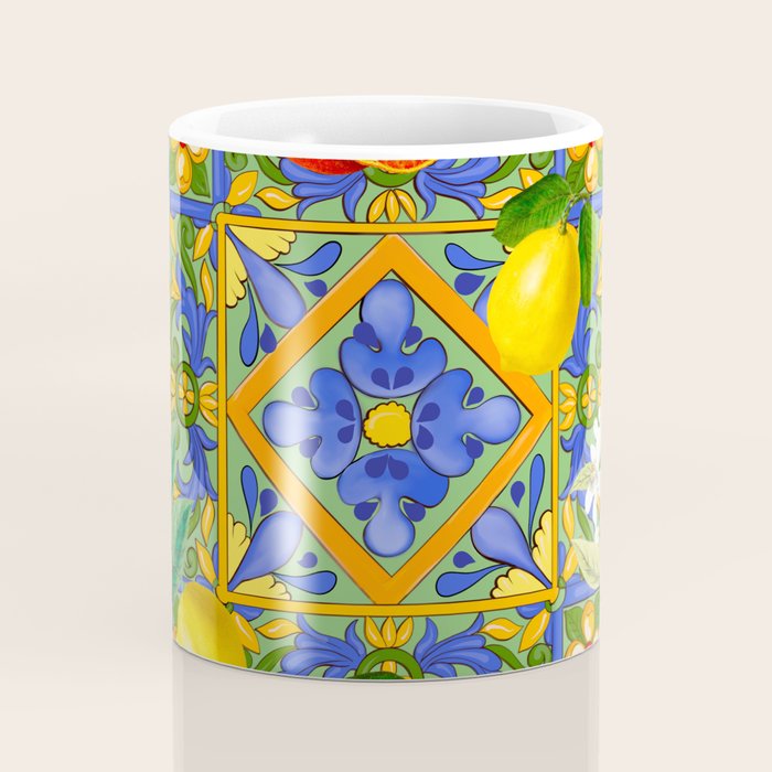 Summer ,Sicilian tiles ,citrus,oranges,majolica,lemons ,Mediterranean  Coffee Mug Gallery Image 4