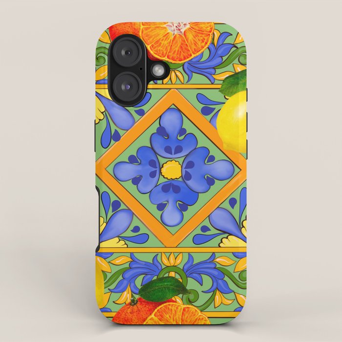 Summer ,Sicilian tiles ,citrus,oranges,majolica,lemons ,Mediterranean  iPhone Case Gallery Image 1