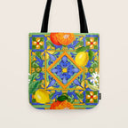 Summer ,Sicilian tiles ,citrus,oranges,majolica,lemons ,Mediterranean  Tote Bag Gallery Image 1