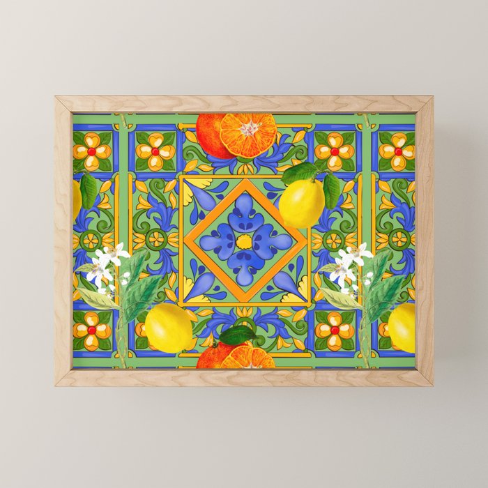 Summer ,Sicilian tiles ,citrus,oranges,majolica,lemons ,Mediterranean  Mini Art Print Gallery Image 1