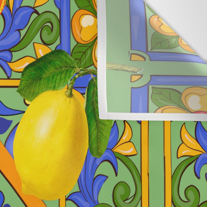 Summer ,Sicilian tiles ,citrus,oranges,majolica,lemons ,Mediterranean  Wall Tapestry Gallery Image 3