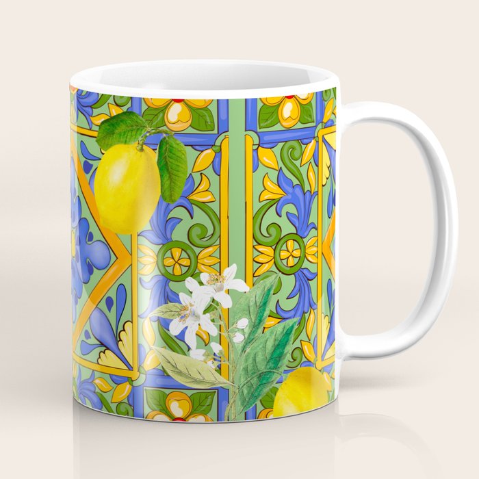 Summer ,Sicilian tiles ,citrus,oranges,majolica,lemons ,Mediterranean  Coffee Mug Gallery Image 1