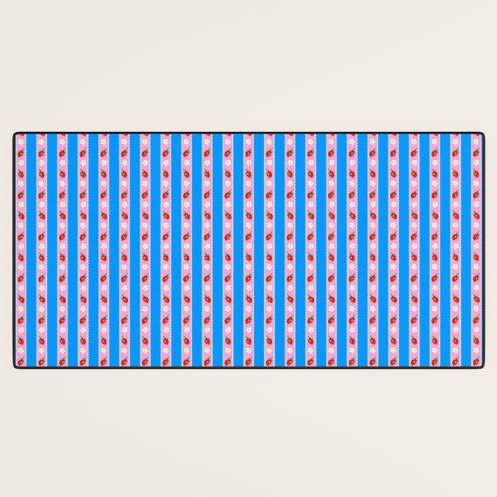 Strawberry Ribbons On Blue Desk Mat Gallery Image 3