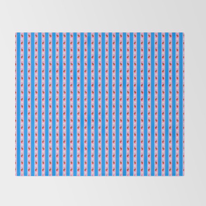 Strawberry Ribbons On Blue Throw Blanket Gallery Image 2