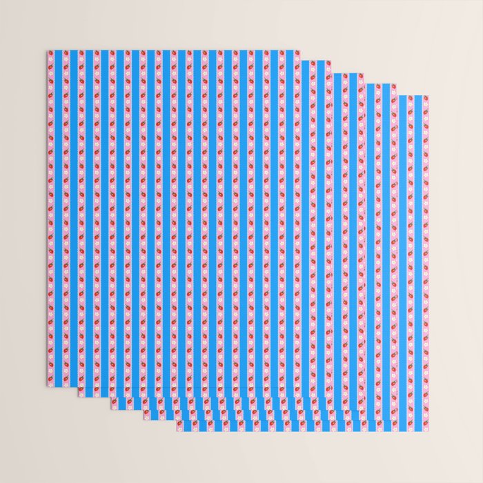 Strawberry Ribbons On Blue Wrapping Paper Gallery Image 3