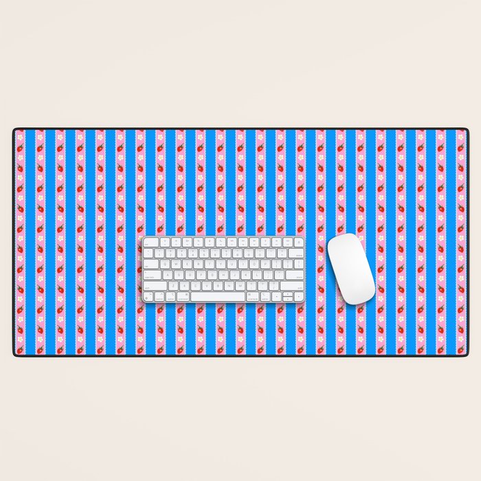 Strawberry Ribbons On Blue Desk Mat Gallery Image 1
