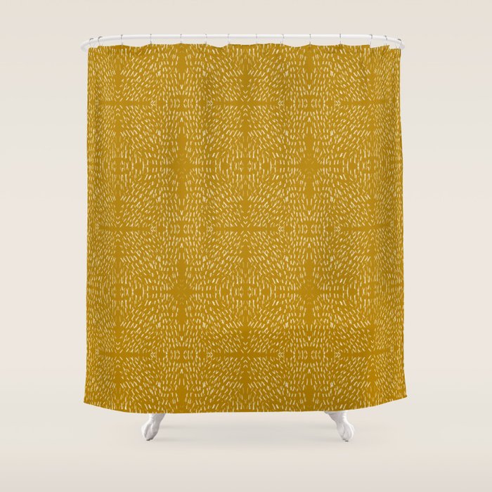 Celestial Stars Art, Mustard Yellow, Boho Wall Art Shower Curtain Gallery Image 1
