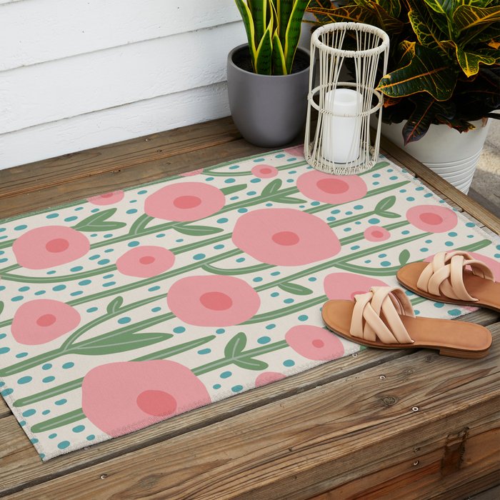Flower Market Amsterdam Retro Scandi Spring Print Outdoor Rug Gallery Image 2