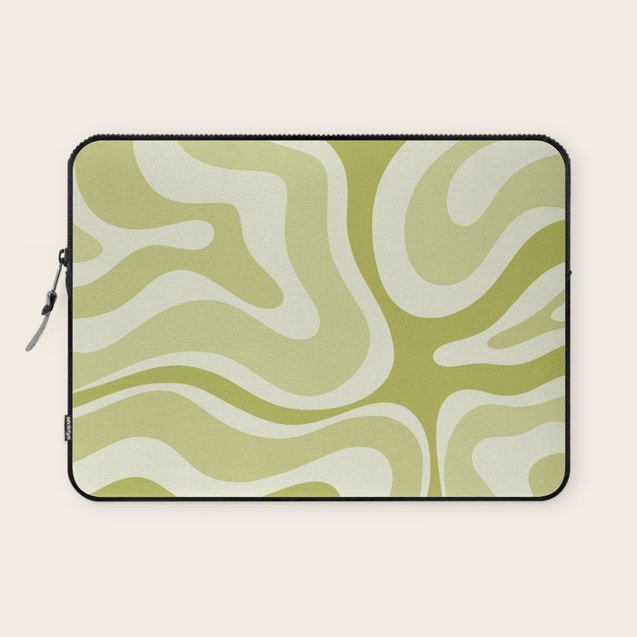 Modern Retro Liquid Swirl Abstract in Light Lime Avocado Green Tones Laptop Sleeve Gallery Image 1