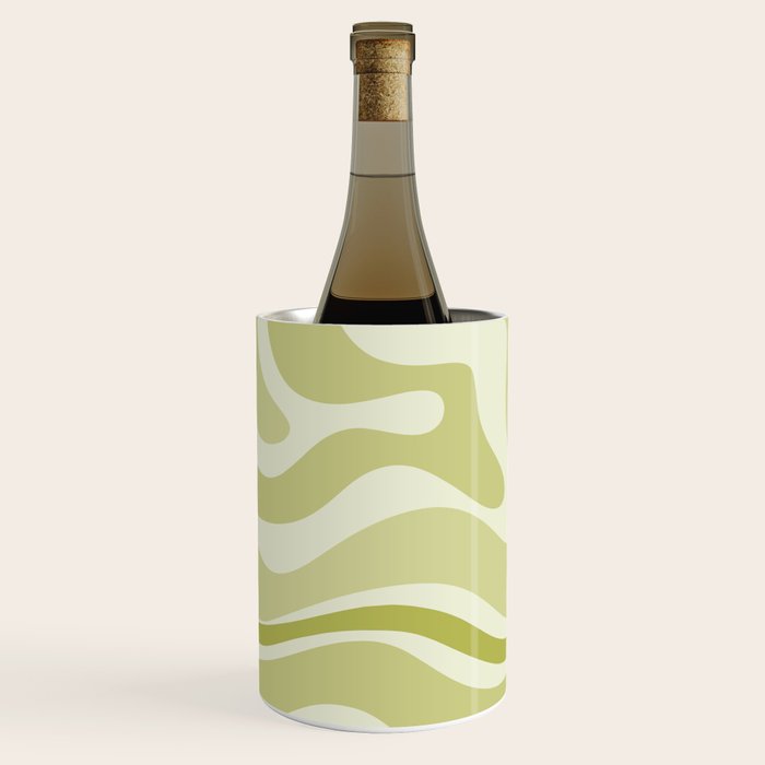 Modern Retro Liquid Swirl Abstract in Light Lime Avocado Green Tones Wine Chiller Gallery Image 2