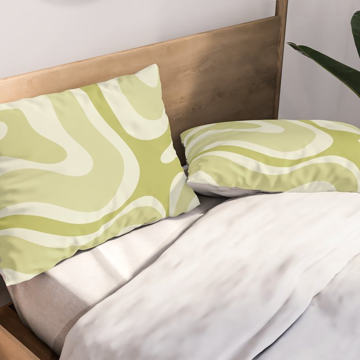 Modern Retro Liquid Swirl Abstract in Light Lime Avocado Green Tones Pillow Sham Gallery Image 2