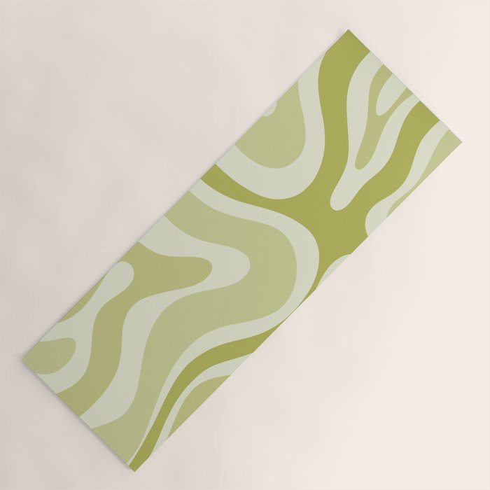 Modern Retro Liquid Swirl Abstract in Light Lime Avocado Green Tones Yoga Mat Gallery Image 1