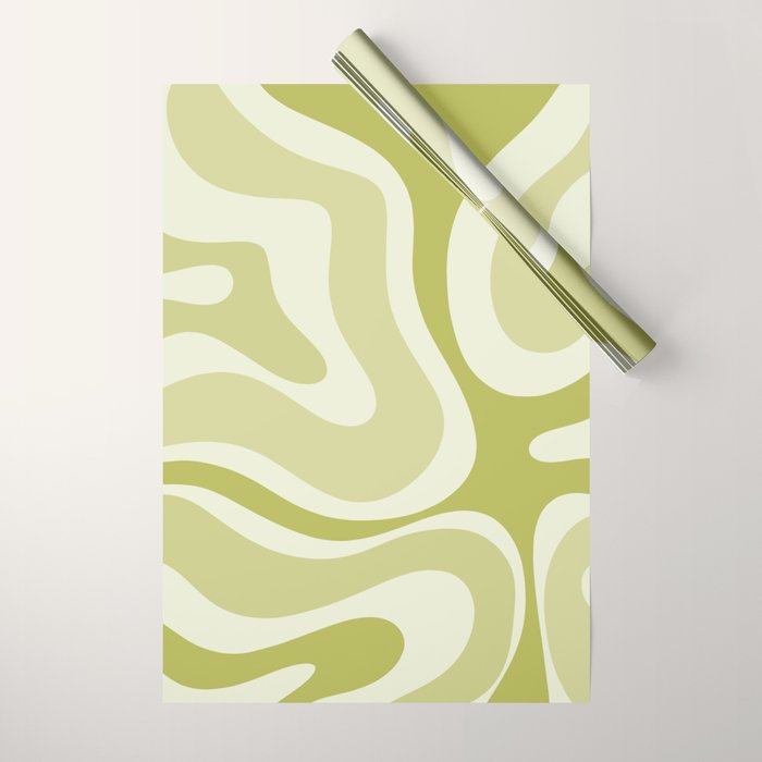 Modern Retro Liquid Swirl Abstract in Light Lime Avocado Green Tones Wrapping Paper Gallery Image 1