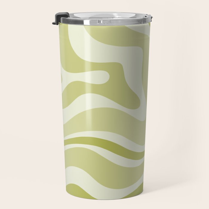 Modern Retro Liquid Swirl Abstract in Light Lime Avocado Green Tones Travel Mug Gallery Image 3