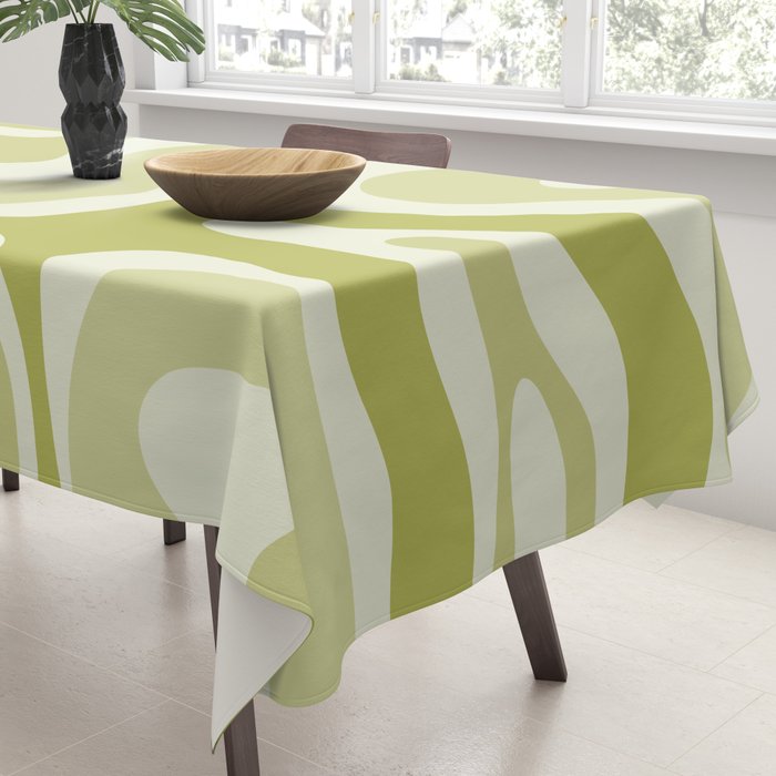 Modern Retro Liquid Swirl Abstract in Light Lime Avocado Green Tones Tablecloth Gallery Image 3