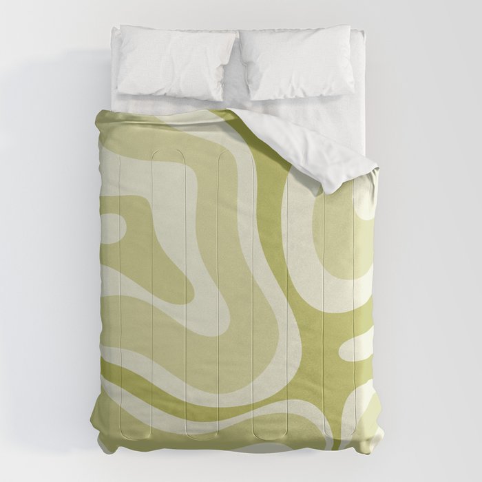 Modern Retro Liquid Swirl Abstract in Light Lime Avocado Green Tones Comforter Gallery Image 1
