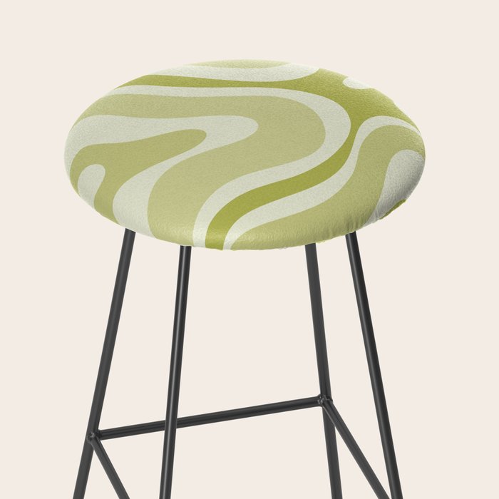 Modern Retro Liquid Swirl Abstract in Light Lime Avocado Green Tones Stool Gallery Image 2