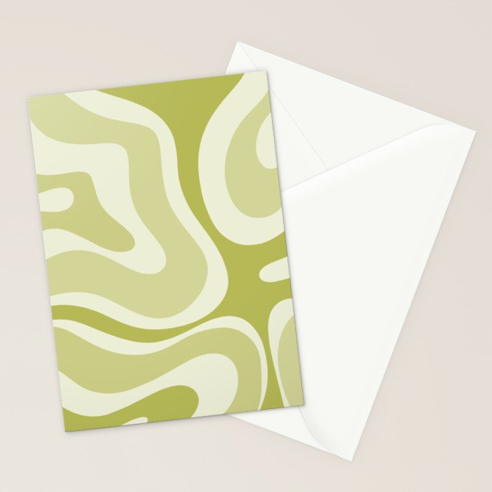 Modern Retro Liquid Swirl Abstract in Light Lime Avocado Green Tones Stationery Card Gallery Image 2