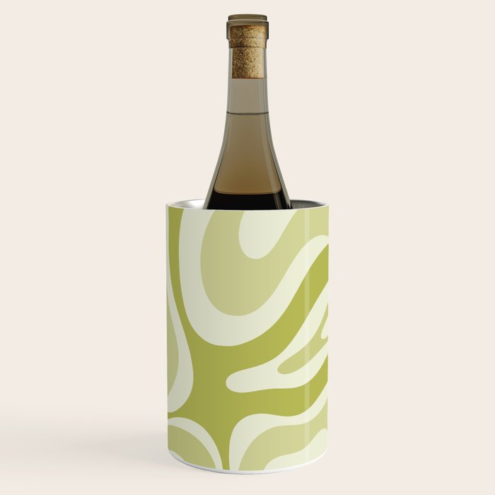 Modern Retro Liquid Swirl Abstract in Light Lime Avocado Green Tones Wine Chiller Gallery Image 3