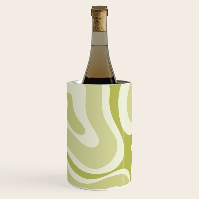 Modern Retro Liquid Swirl Abstract in Light Lime Avocado Green Tones Wine Chiller Gallery Image 1