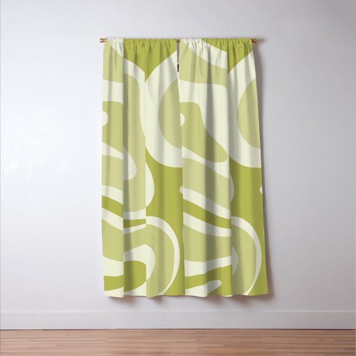 Modern Retro Liquid Swirl Abstract in Light Lime Avocado Green Tones Window Curtain Gallery Image 3