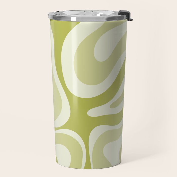 Modern Retro Liquid Swirl Abstract in Light Lime Avocado Green Tones Travel Mug Gallery Image 2
