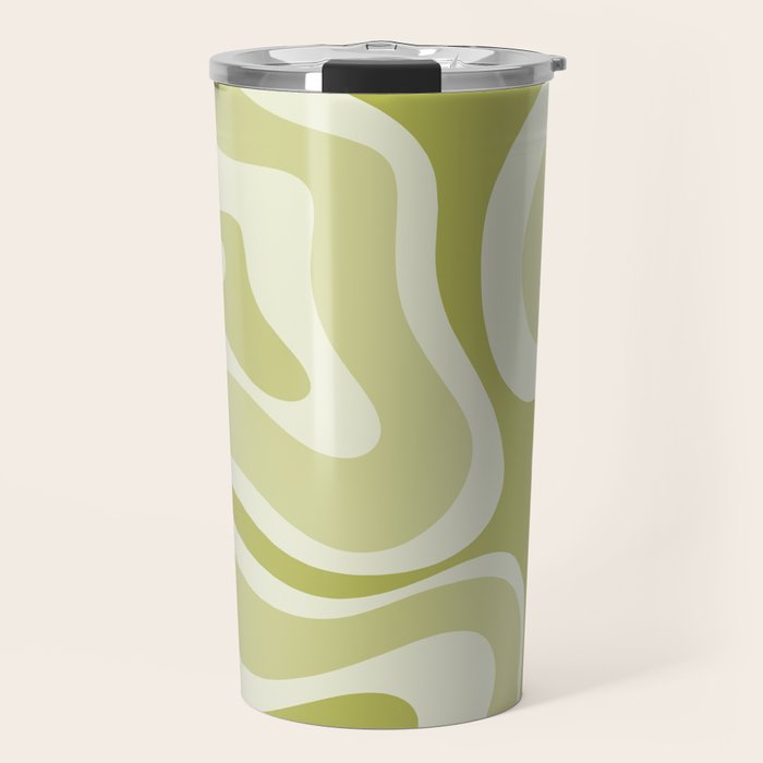 Modern Retro Liquid Swirl Abstract in Light Lime Avocado Green Tones Travel Mug Gallery Image 1