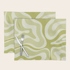 Modern Retro Liquid Swirl Abstract in Light Lime Avocado Green Tones Placemat Gallery Image 1
