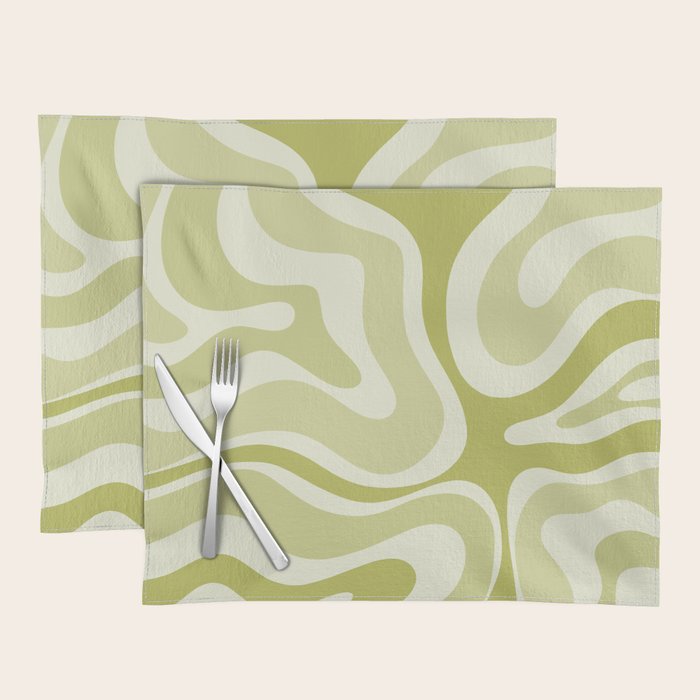 Modern Retro Liquid Swirl Abstract in Light Lime Avocado Green Tones Placemat Gallery Image 1