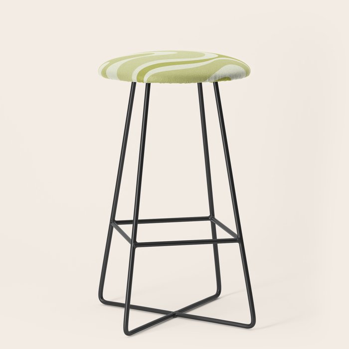 Modern Retro Liquid Swirl Abstract in Light Lime Avocado Green Tones Stool Gallery Image 1