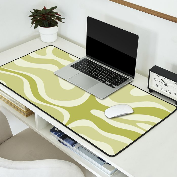 Modern Retro Liquid Swirl Abstract in Light Lime Avocado Green Tones Desk Mat Gallery Image 2