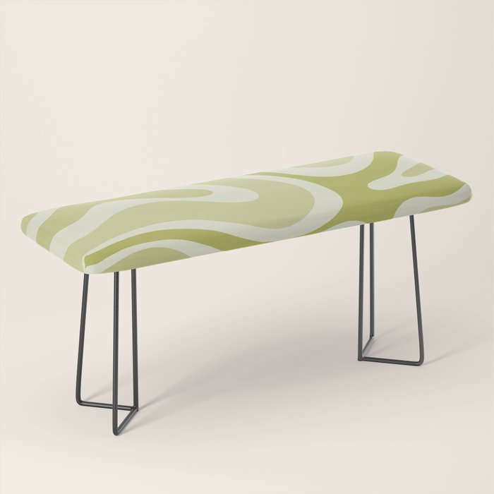Modern Retro Liquid Swirl Abstract in Light Lime Avocado Green Tones Bench Gallery Image 1
