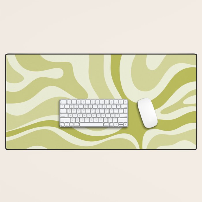 Modern Retro Liquid Swirl Abstract in Light Lime Avocado Green Tones Desk Mat Gallery Image 1