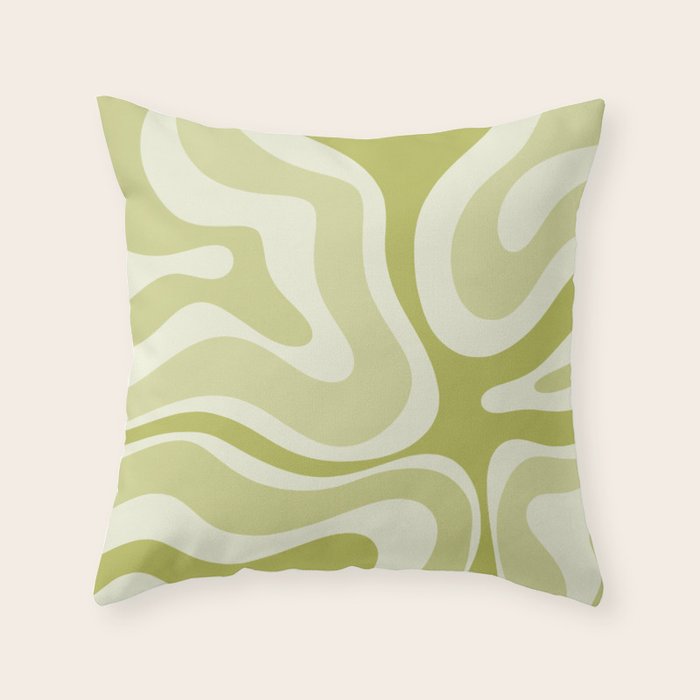 Modern Retro Liquid Swirl Abstract in Light Lime Avocado Green Tones Throw Pillow Gallery Image 6
