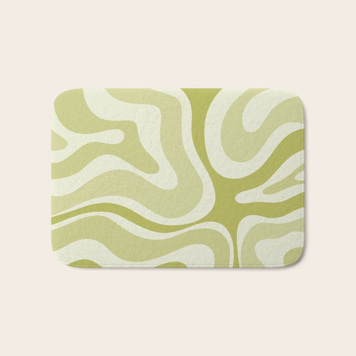 Modern Retro Liquid Swirl Abstract in Light Lime Avocado Green Tones Bath Mat Gallery Image 1