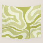 Modern Retro Liquid Swirl Abstract in Light Lime Avocado Green Tones Wall Tapestry Gallery Image 4