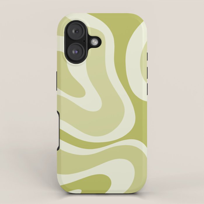 Modern Retro Liquid Swirl Abstract in Light Lime Avocado Green Tones iPhone Case Gallery Image 1