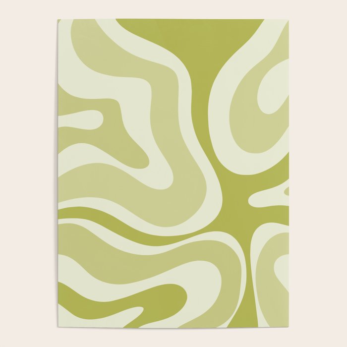 Modern Retro Liquid Swirl Abstract in Light Lime Avocado Green Tones Poster Gallery Image 4
