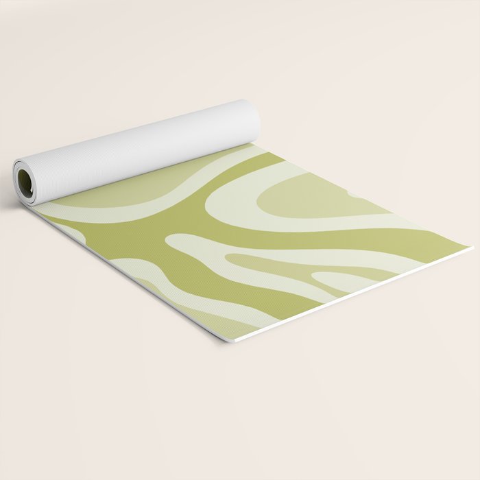 Modern Retro Liquid Swirl Abstract in Light Lime Avocado Green Tones Yoga Mat Gallery Image 2