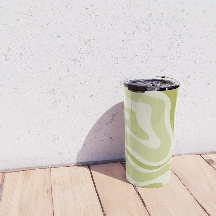 Modern Retro Liquid Swirl Abstract in Light Lime Avocado Green Tones Travel Mug Gallery Image 4