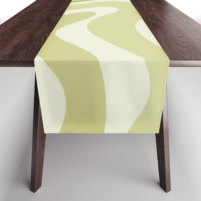 Modern Retro Liquid Swirl Abstract in Light Lime Avocado Green Tones Table Runner Gallery Image 1