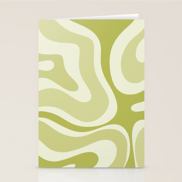 Modern Retro Liquid Swirl Abstract in Light Lime Avocado Green Tones Stationery Card Gallery Image 1