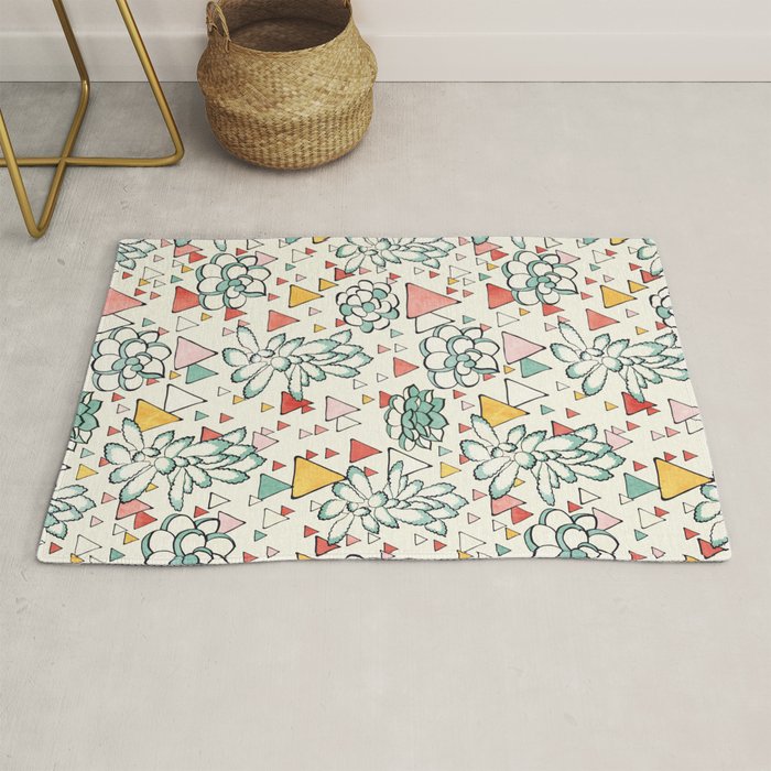 Succulent and triangles seamless pattern Rug Gallery Image 1