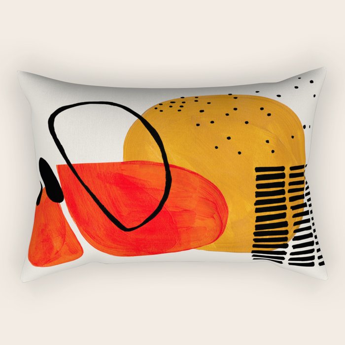 Mid Century Modern Abstract Colorful Art Yellow Ball Orange Shapes Orbit Black Pattern Rectangular Pillow Gallery Image 1