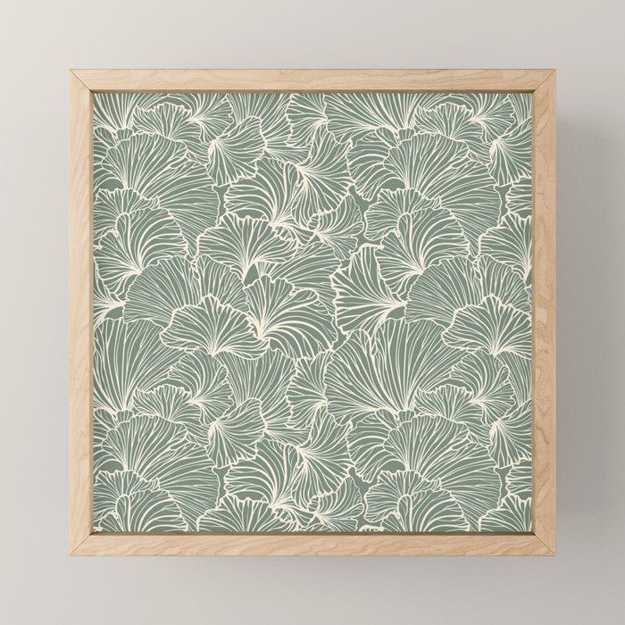 Decorative Nature Pattern, Sage Green and Ivory, Floral Prints Mini Art Print Gallery Image 1