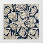 Ocean Floor Nautical Shells Navy Blue Wood Wall Art Gallery Image 1